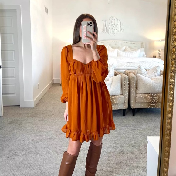 Abercrombie & Fitch Women’s Long-Sleeve Ruched Babydoll Mini Dress – Size Small - Picture 10 of 11